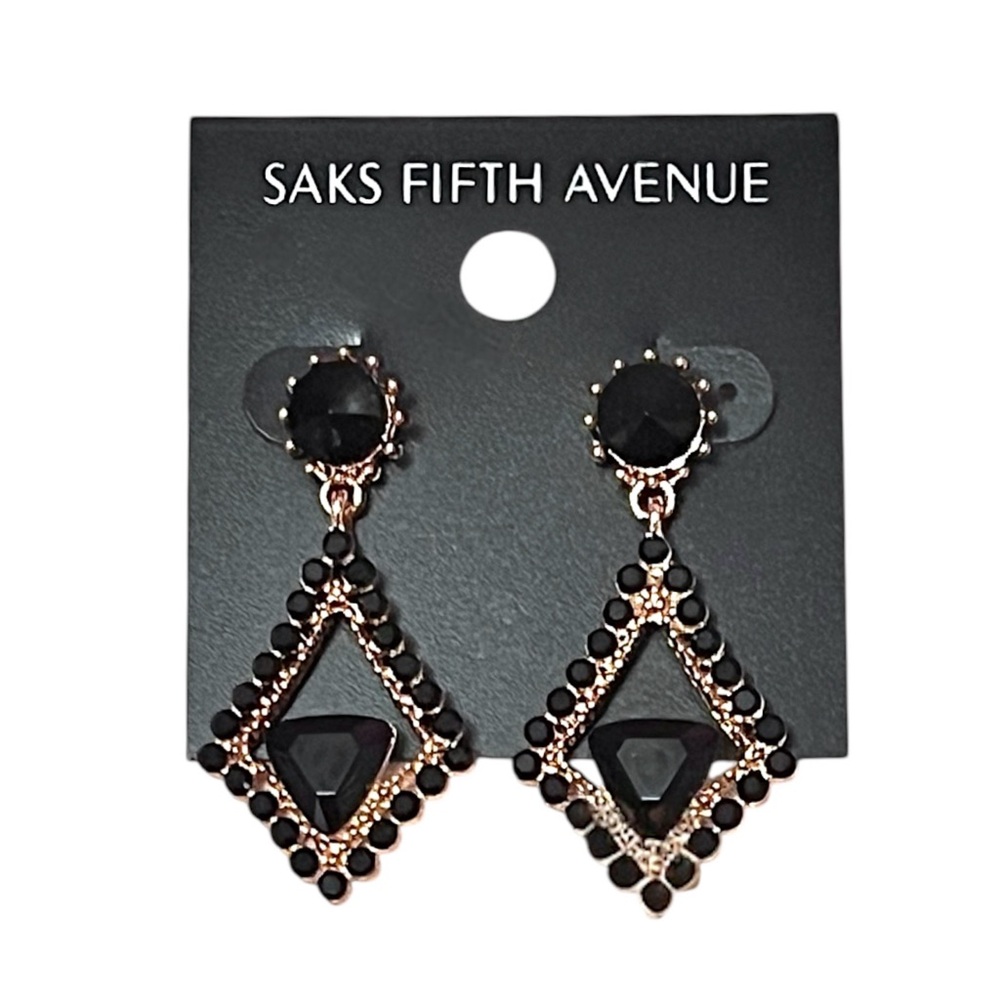 Saks Fifth Avenue Black and Gold Drop Crystal Earrings